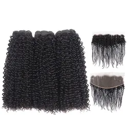 Overnight Shipping Wholesale Brazilian Virgin Human Hair Weave Kinky Curly Bundles And Illusion Thin Skin Lace Frontal