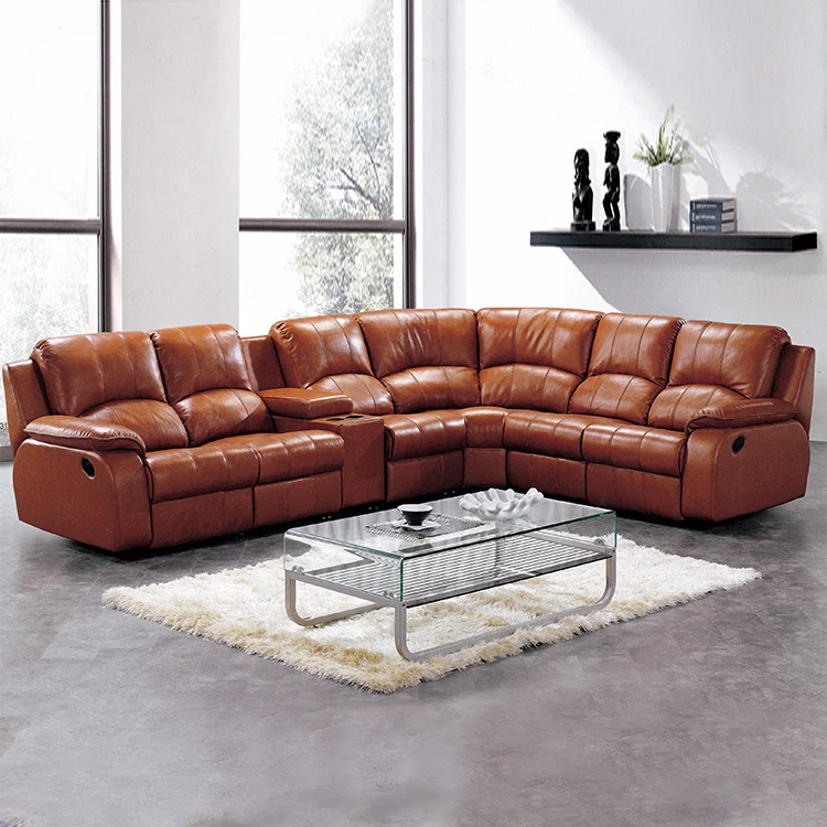 Wholesale latest modern luxury home furniture sectional corner genuine leather couch 7 seater living room sofa set designs