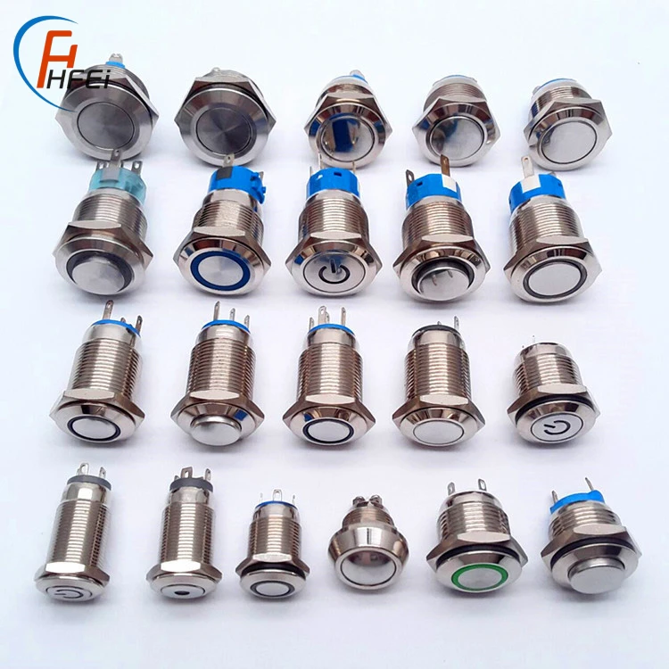 HF metal illuminated latching momentary led push button switch with power logo