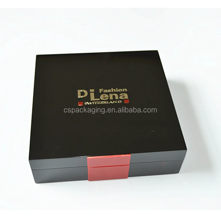 High End Glossy Lacquer Painting Luxury logo With SIlk Lining Wooden Packaging Gift box
