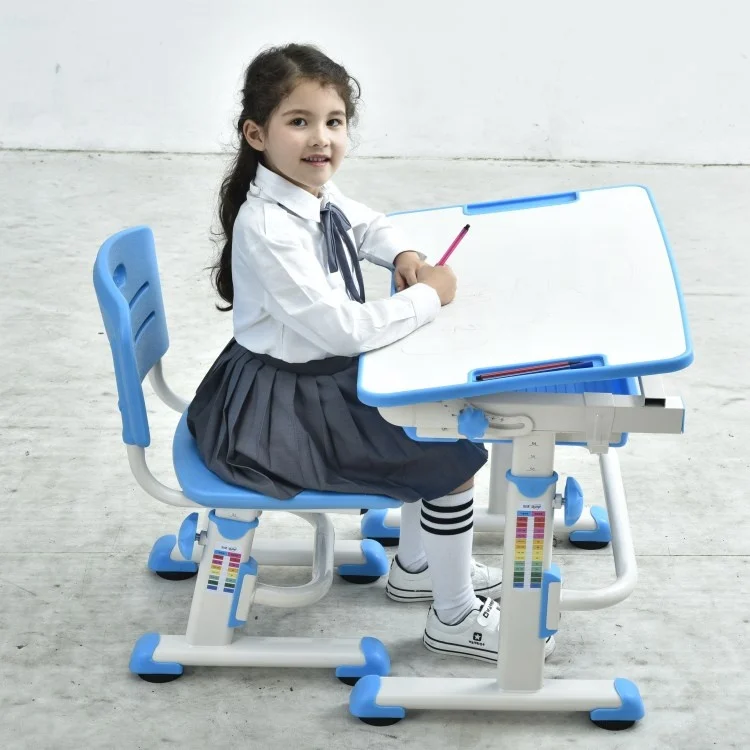 Height Adjustable kids table and chair Large Storage Children Study Desk Kids Learning Table With Storage Drawer