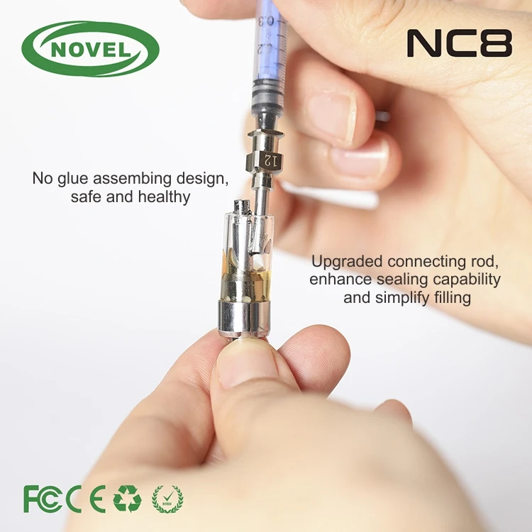 Ceramic Heating coil CBD vape cartridge 510 atomizer NC8 with quartz glass and Special 5-hole oil intake design