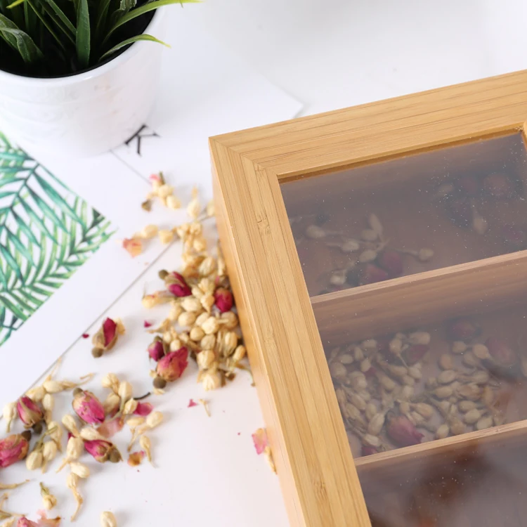 
BAMBKIN natural bamboo storage box with dividers creative multi organizer nut storage box tea bag container 