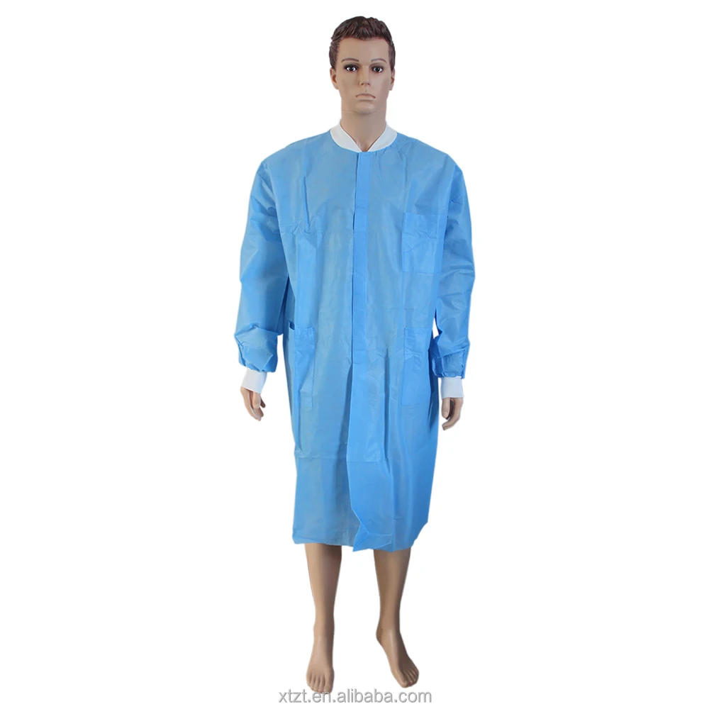 Non Woven Disposable Lab Coat White Hospital Laboratory Visitor Clothes With Elastic Cuff Medical Lab Coat