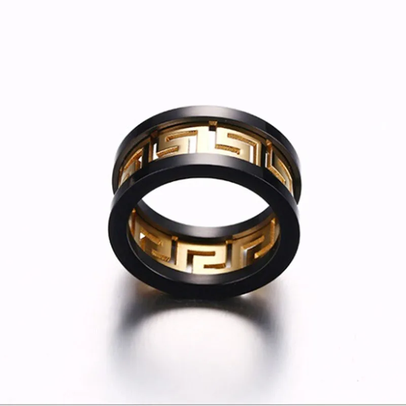 Wholesale The Great Wall Pattern Black Edge Hollow Shape New Gold Ring Designs for Men, New Designs Gold Finger Ring