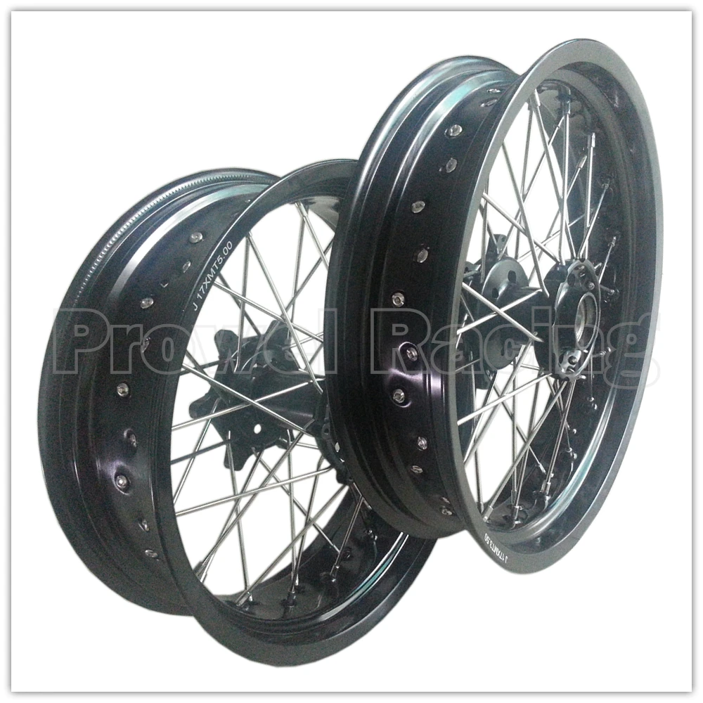 
Custom made Supermoto wheelsets with black rims 3.50-17