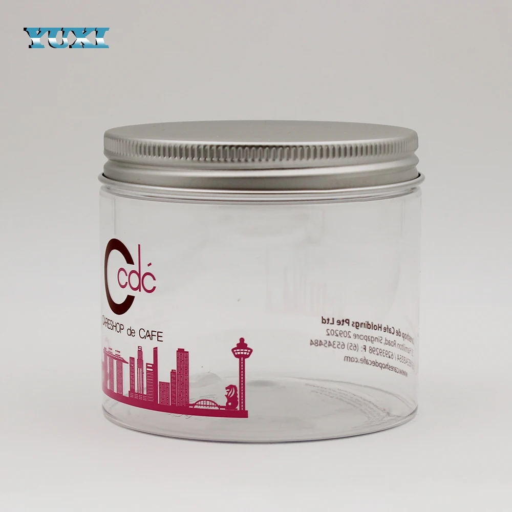 32oz custom large clear plastic cookie jars with aluminum lids