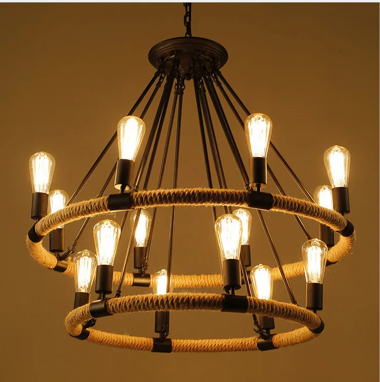 Vintage industrial loft hemp rope pendant lamp