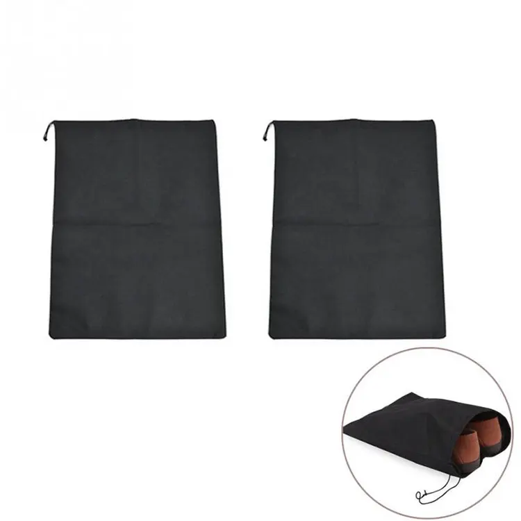 High quality custom logo eco friendly black cotton drawstring non woven shoe bag