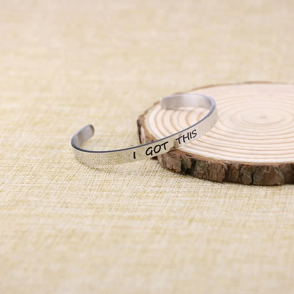 Stainless Steel Silver Cuff Engrave Bangle Bracelet for Ladies Inspiration Jewelry