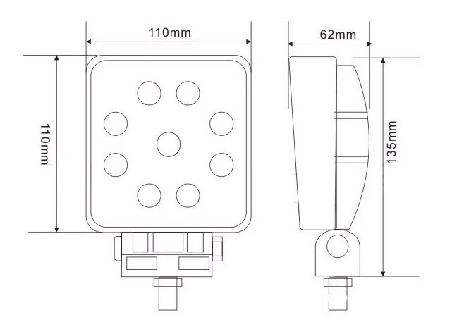 
popular 27W high power square led work light 9*3W for 24V truck fog light and SUV front head lamp 