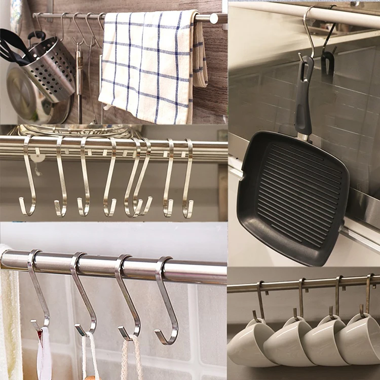 Heavy Duty Solid 304 Stainless Steel S Shaped Hanging Metal Hooks for Kitchen Pot Pan