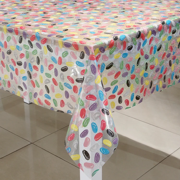 plastic transparent printed with flakes table cover roll tablecloth