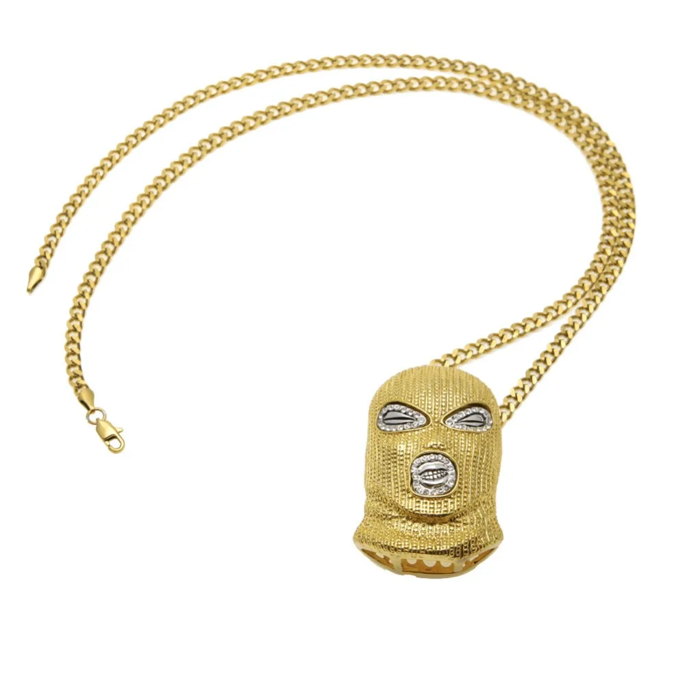 18k Gold Plated Cool Hip Hop Jewelry Wholesale Skiing Pendant Necklace Ski Gold Headgear Pendant