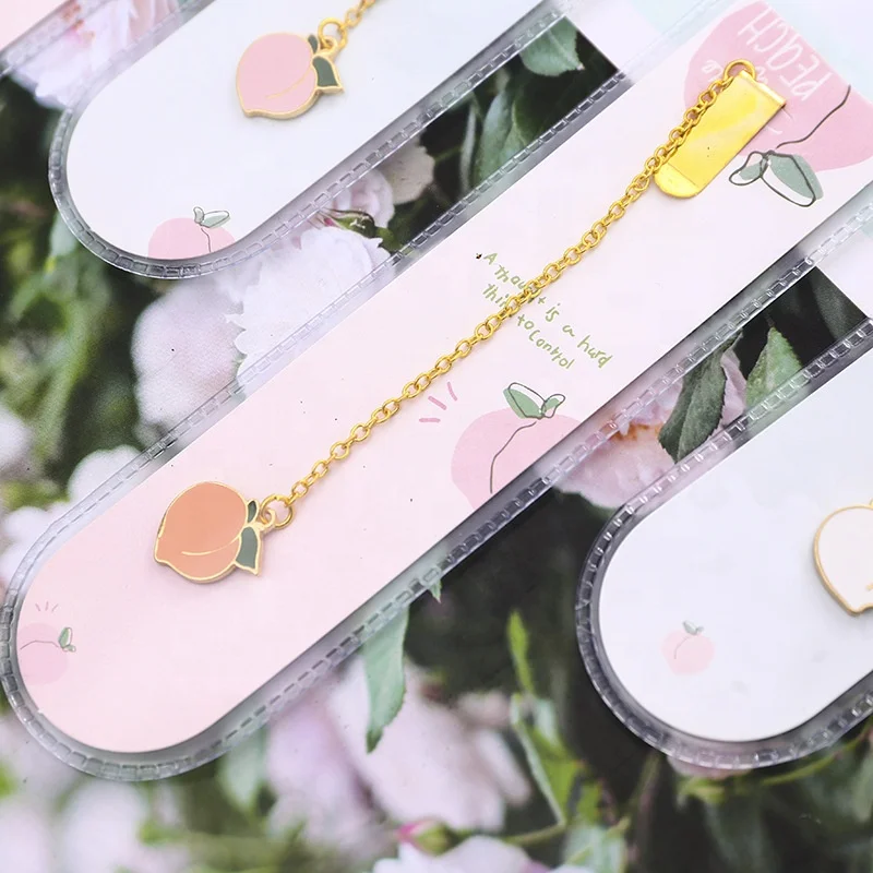 
High quality Custom Cute Korean Metal Peach Pendant Enamel Bookmark 