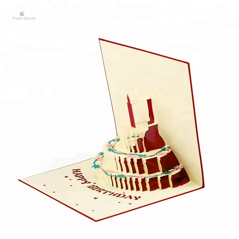 
Birthday greeting card cake pop up card handmade gift card red cover 