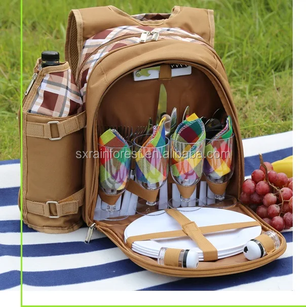 New Style fashional travel thermos backpack picnic bag 4 person with cutlery set