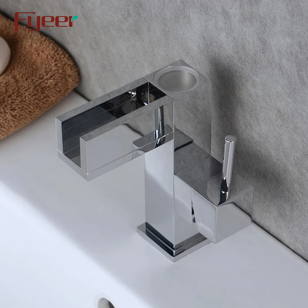 Fyeer New Hydro Power Temperature Sensor Bathroom Waterfall Basin Led Faucet