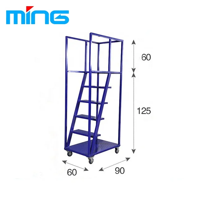 Supermarket and Warehouse Foldable Stair Climbing Step Ladder Trolley Movable Steel Cart with Wheels