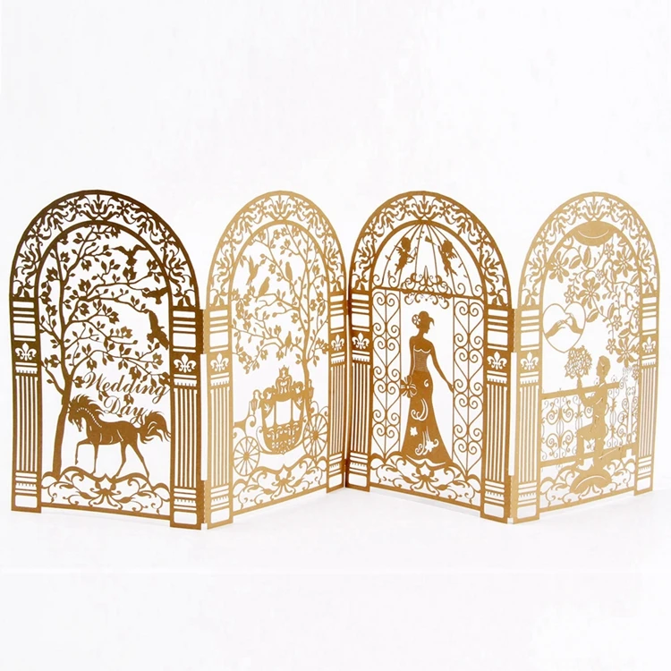 Unique Design Laser Cut Pure golden Wedding Invitation Cards
