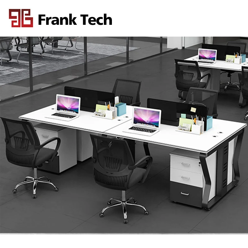 White and Black aluminum partition 4 seat office workstation cubicle