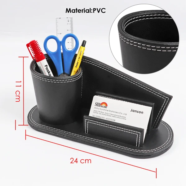 Foska High Quality Home Office Table Storage Multifunctional Pen Container Holder PVC Leather Stationery Desktop Organizer