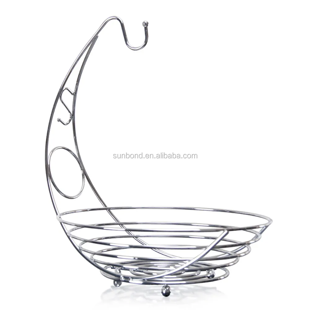 Chrome Metal Wire fruit display Hanger fruit basket with banana holder