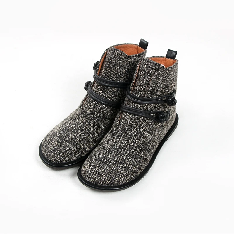 Женские Новые Модные Винтажные женские ботильоны из конопляной кожи с пряжкой