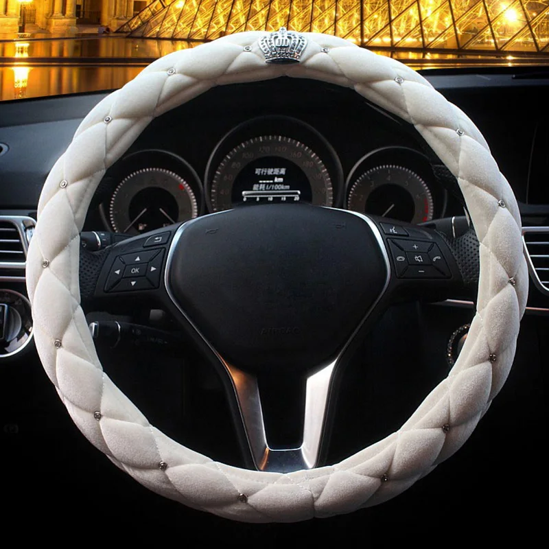 
Crown Lady crystal Heated Rhinestones Car Steering Wheel Cover plush For Women Accessories 