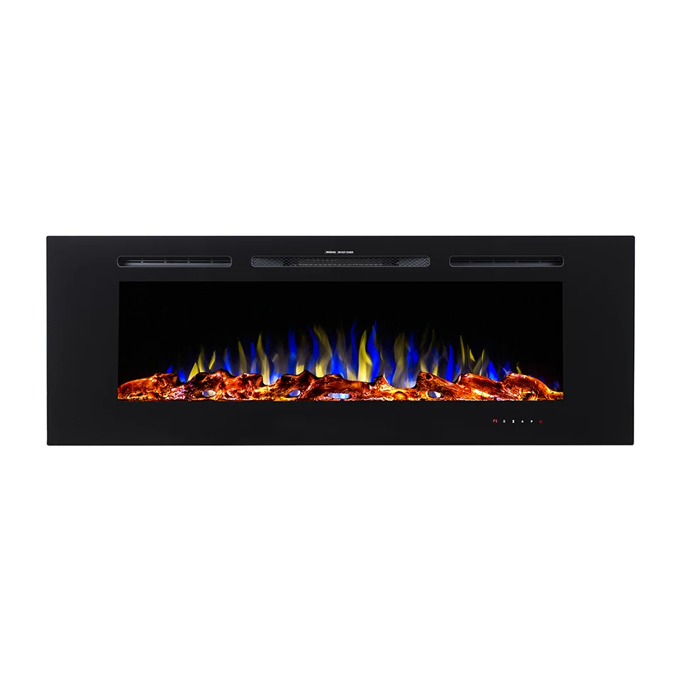 60' Wall Mounted/Recessed Electric Fireplace Heater with Logset Crystals and Touch Panel