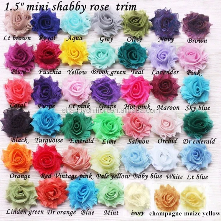 Hot sell mini shabby chiffon flower rose trim for baby girls hair bands,chiffon fabric flowers for DIY headband wholesale