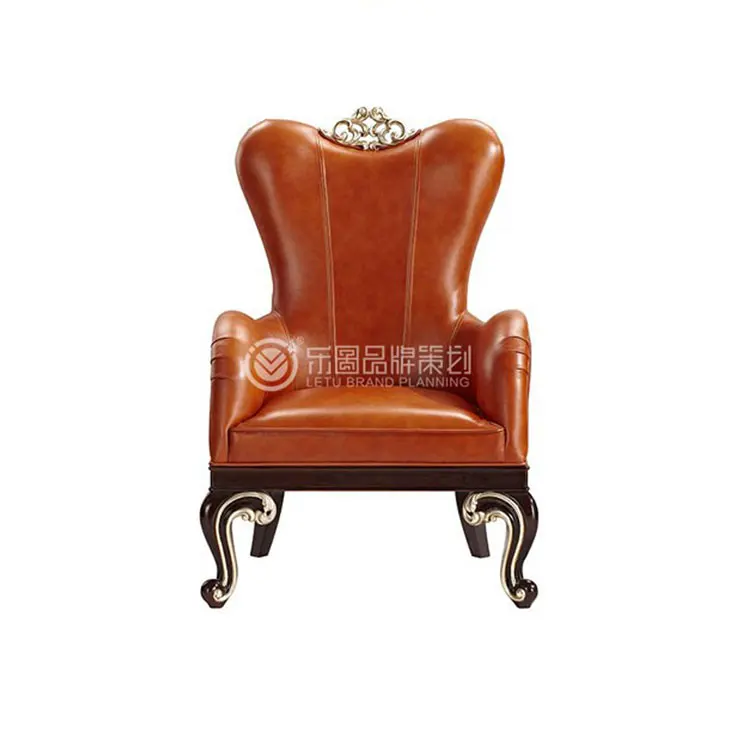 Imperial crown design Orange leather Chair Leather Leisure Armchairs