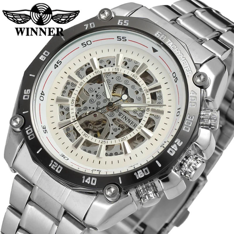 2023 T-WINNER Popular Men Watch Fashion relojes hombre Skeleton Stainless Steel bracelet Wristwatch Original jam tangan