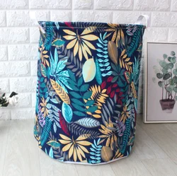 Leaves and Flower Printing Household Foldable Laundry Hamper Storage Basket Fabric
