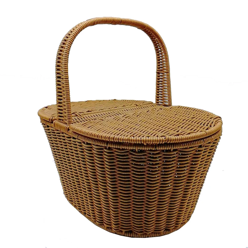 BOt-1021  Graceful hand weaved oval plastic rattan handle picnic basket