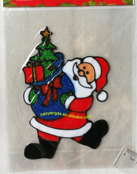 Santa Claus carrying big gift bag window art mirror sticker gel stickers