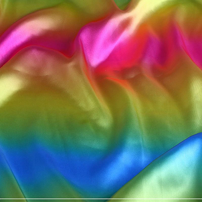 Cheap printing rainbows polyester satin fabric for colorful dress
