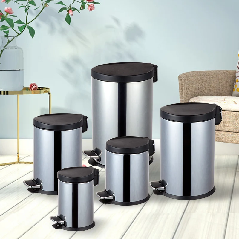Stainless Steel Round Shaped Dustbin All Size Step Bin Indoor Kitchen Using Waste Bin Outdoor Rubbish Bin With Soft Closing