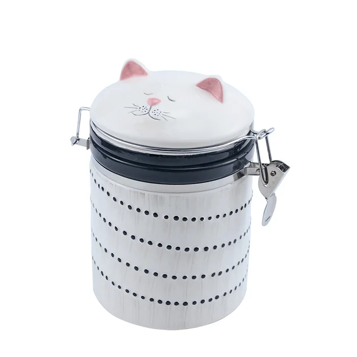 
China manufacturer cylindrical cat animal shaped ceramics canister for food 