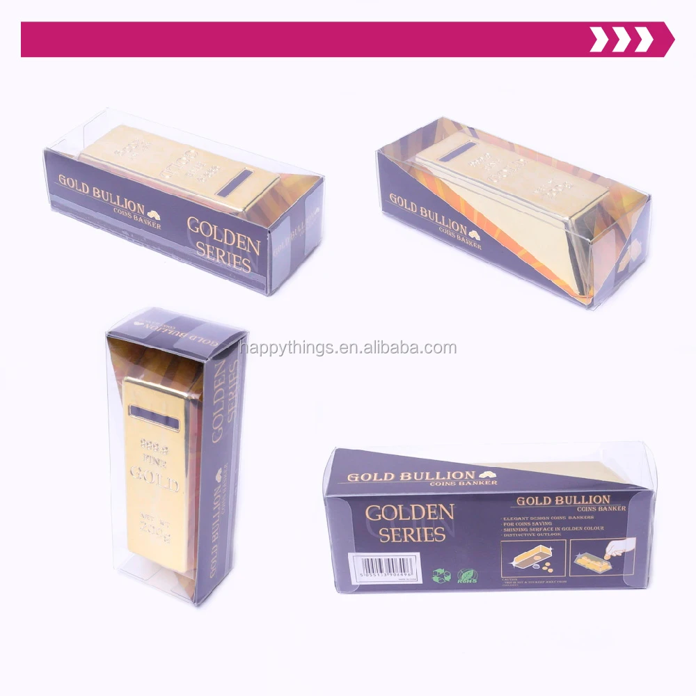 Factory Direct Home Decor Custom Logo Plastic Gold Bullion Piggy Bank