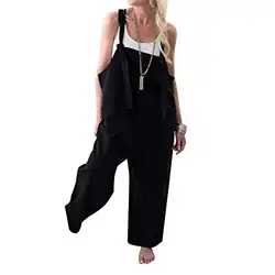 MAGICMK Women Loose Suspender Trousers Wide Leg Overalls Bodysuit Romper Harem Pants Plus Size Jumpsuits