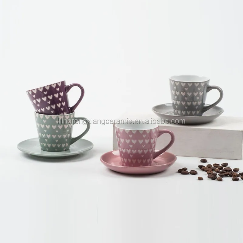 
Wholesale promotional gift color glaze silk screen ceramic coffee ceramic cup and saucer 