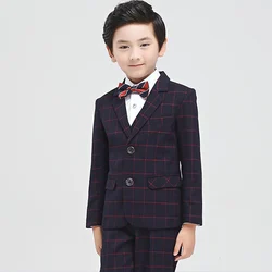 Официальный костюм для мальчиков на заказ, костюм с платьем на пуговицах, клетчатый костюм для малышей, блейзер, костюм из двух предметов, дизайнерский костюм с рисунком