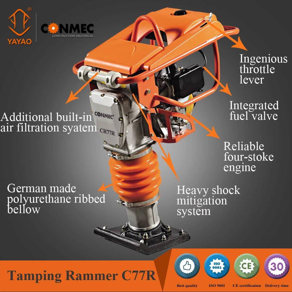 4hp Robin Gasoline Vibrator Rammer/tamping rammer/earth rammer(CE),77kg,14kn,4-8cm Jumping Stroke,33*28.5cm Shoe Size