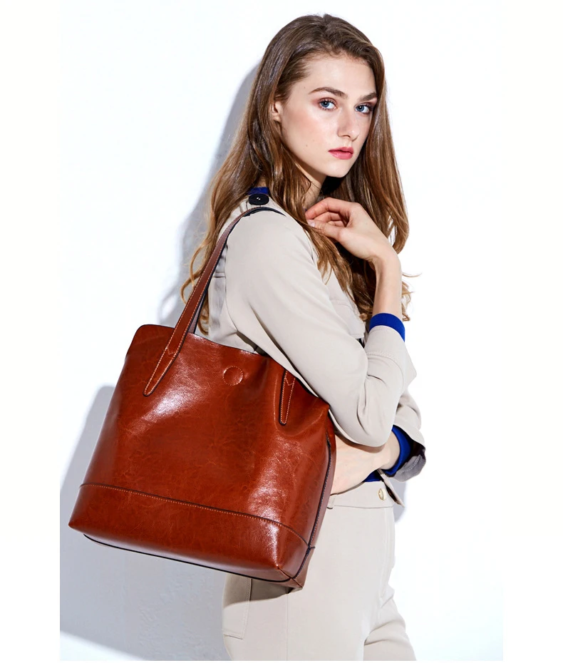 China Factory genuine leather ladies shoulder bag women fashion tote bags shopping handbag women bucket