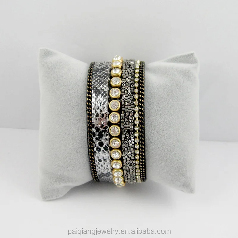 
New wide seed bead animal pattern magnetic leather cord bracelet 