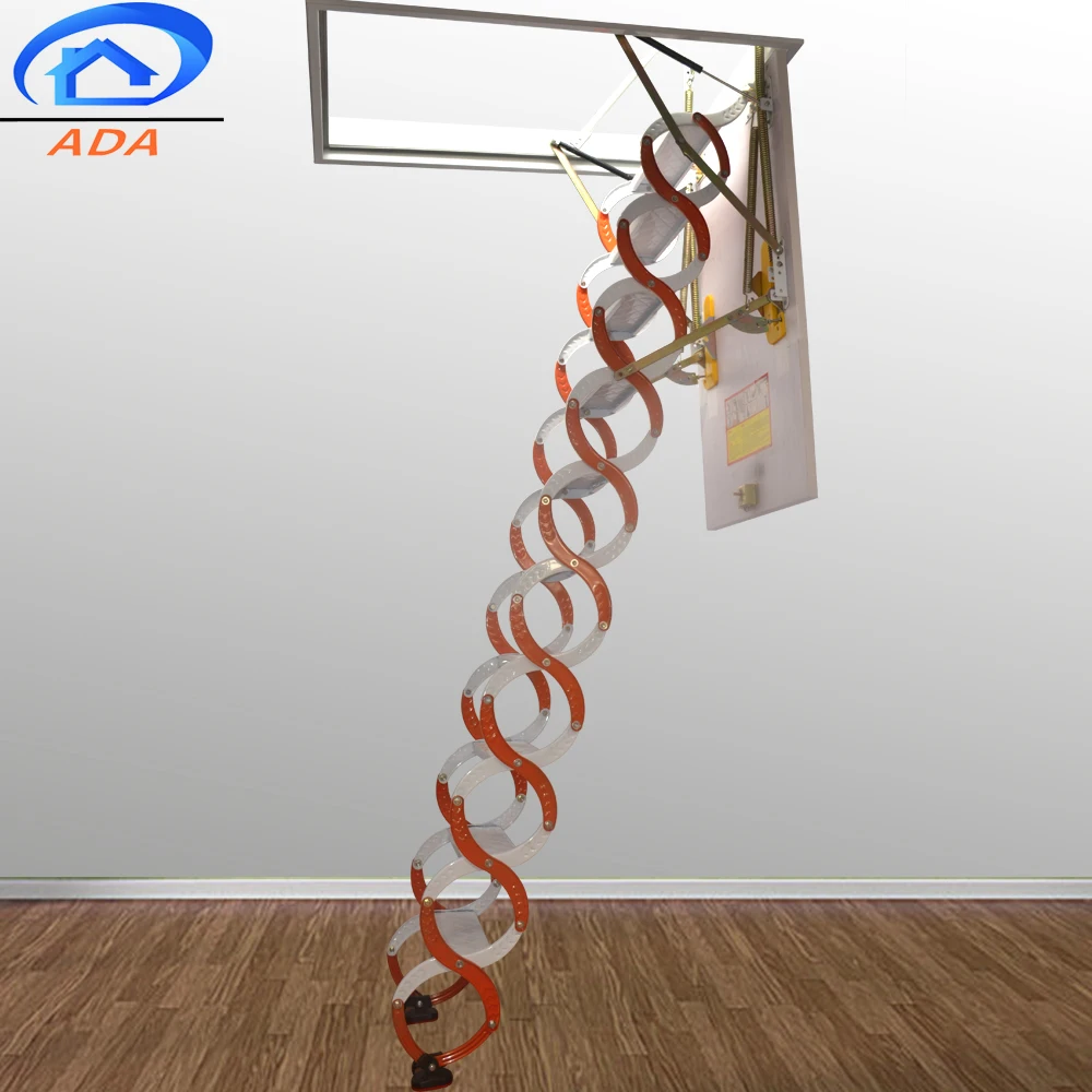 Carbon Steel Telescopic Retractable Ceiling Step Ladder For Villa