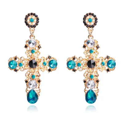 New Design Fashion KC Gold Cross With Black Red Crystal Heavy Party Jewelry Women Charm Earring