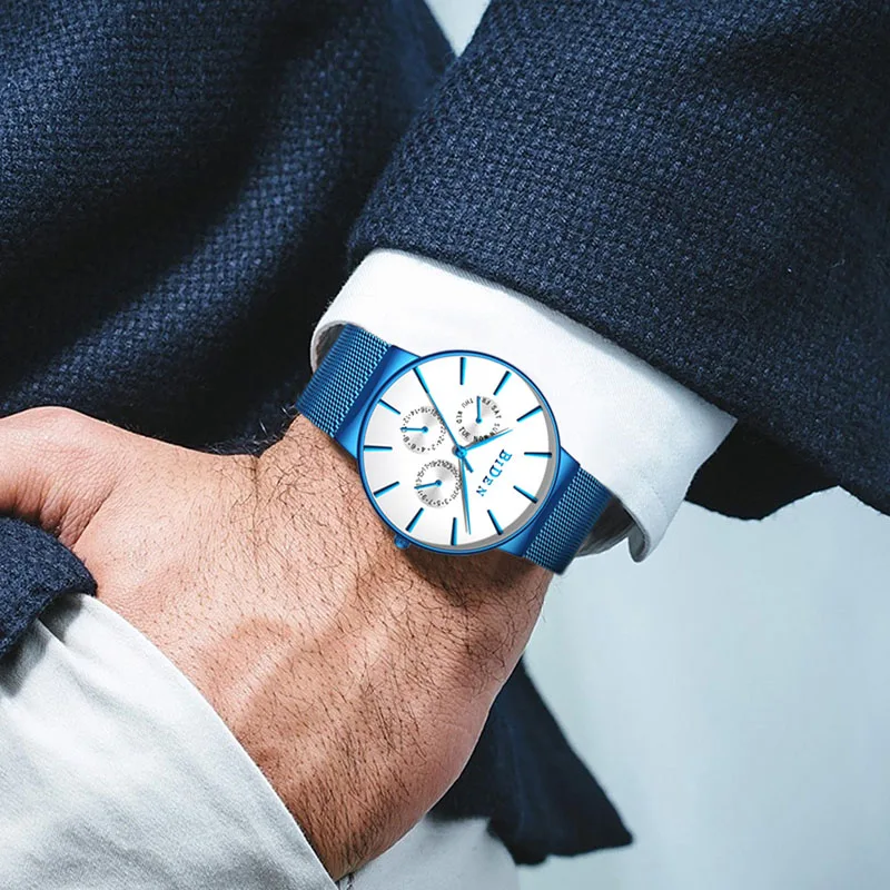 WJ-7379 Stainless Steel Handwatches BIDEN Brand Men Watches Big Face Business OEM PE801 Movement Quartz Wrist Watches