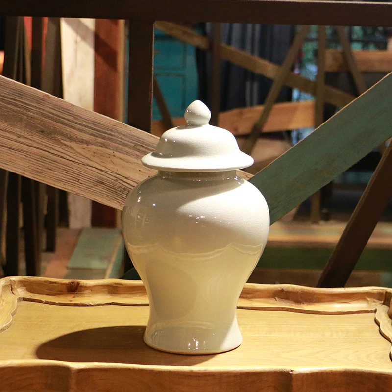 Crack American style ceramic ornaments modern white ceramic jam honey jar canister porcelain ginger jar